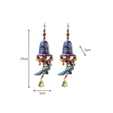 Door Hanging Blue Painted Bell with Jhalar Blue Peacock with Metal Bell Set of 2